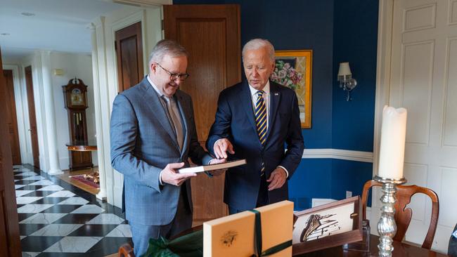 Mr Biden gifted Mr Albanese a book and an artwork. Picture: Supplied