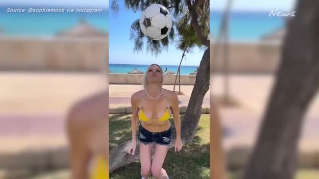 Sophie Monk shows her soccer skills ahead of the Women's World Cup semi-finals