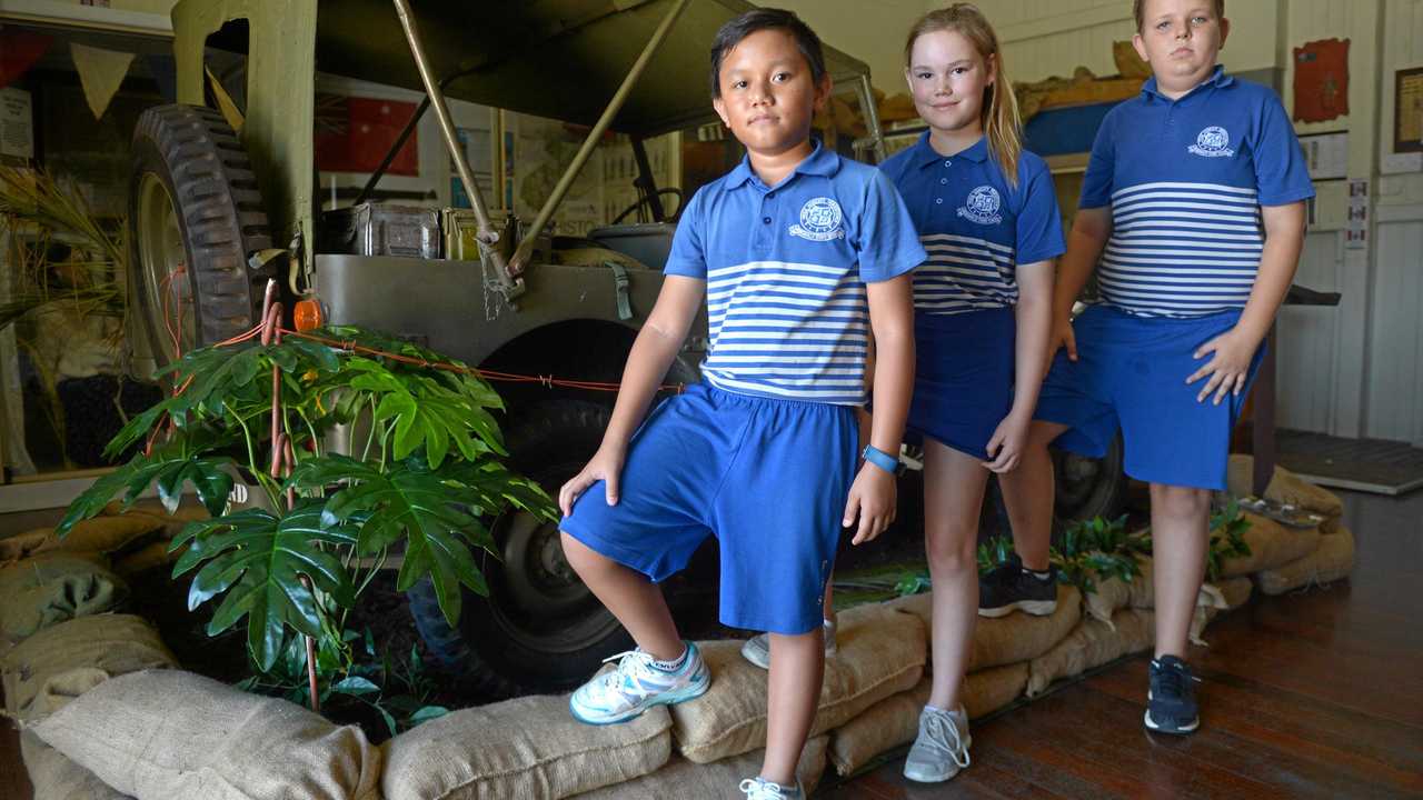 Simon Sirad, Montana Partridge and Bryce Anger at Rockhampton's Military Museum. Picture: Jann Houley