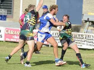 Grafton Ghosts Josh Donohue takes some stopping in the trial match against Sawtell. The Ghosts won 34-22. Photo Debrah Novak / The Daily Examiner. Picture: Debrah Novak