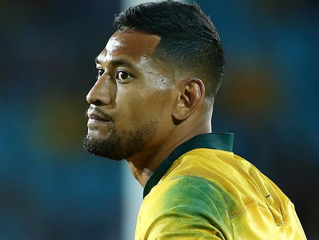 GOLD COAST, AUSTRALIA - SEPTEMBER 15: Israel Folau of the Wallabies looks dejected during The Rugby Championship match between the Australian Wallabies and Argentina Pumas at Cbus Super Stadium on September 15, 2018 in Gold Coast, Australia. (Photo by Jono Searle/Getty Images)