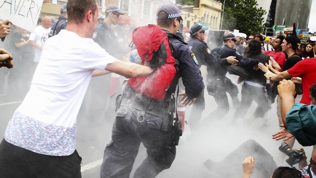 Police clash with protesters during the Invasion Day Rally in Sydney in 2017. Picture: Justin Lloyd