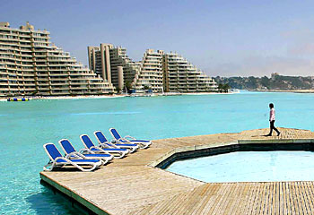 Pool your resources ... the resort lagoon at San Alfonso del Mar has the honour of being the world's largest swimming pool/ Reuters Gallery »