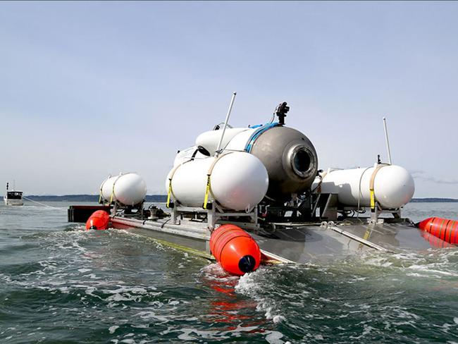 The Titan submersible being towed to a dive location on a previous expedition. Picture: AFP