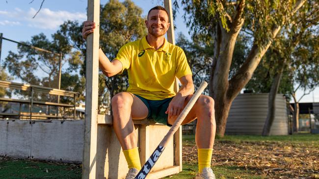 Kookaburras player Tom Wickham held hockey clinics with the AOC in Alice Springs where his journey began. Picture: Hockey NT.