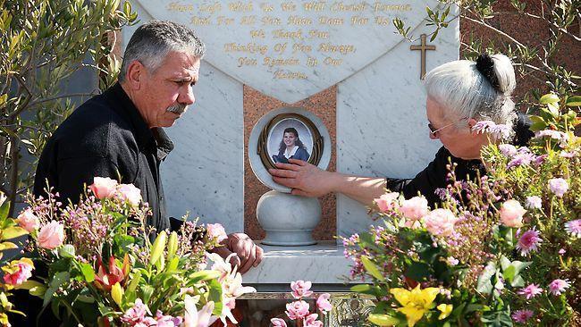 George and Christina Halvagis at the grave of daughter Mersina Halvagis.