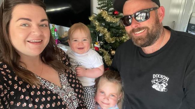 Chantelle Butler who died two days after Christmas with her son Edward, who has just turned one, daughter Lacey and partner Matt Bessell. Picture: Supplied by family.