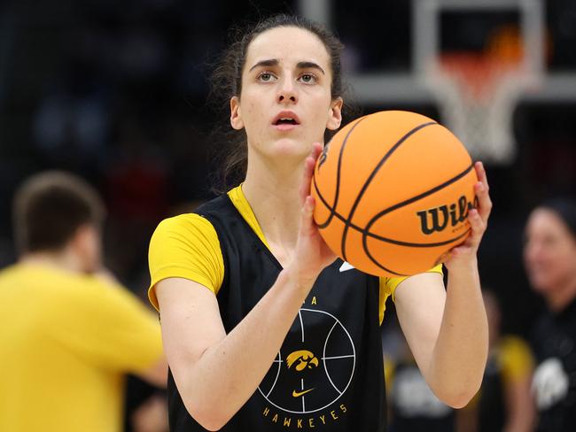 Caitlin Clark #22 of the Iowa Hawkeyes shoots during an open practice session ahead of the 2024 NCAA Women's Basketball Final Four National Championship. Picture: Getty Images via AFP