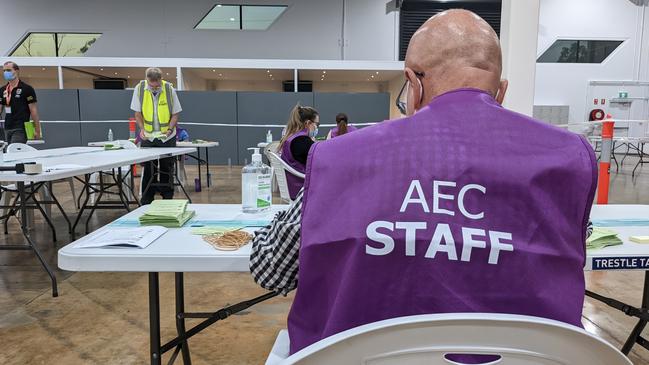 Australian Electoral Commission staff sorting through the votes for the 2022 Federal Election at the Darwin pre-poll centre, at Osgood Dr, Eaton. generic: voting, AEC