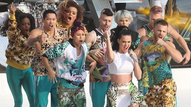  Katy Perry roars into action at the Sydney Opera House. Picture: Chris Pavlich