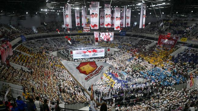 Supporters of Prabowo Subianto and Gibran Rakabuming Raka fill Indonesia Stadium in Jakarta on Wednesday. Picture: AFP