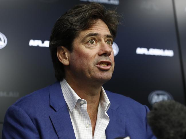 Gillon McLachlan speaks at the May 30 press conference in 2023. Picture: Darrian Traynor/Getty Images