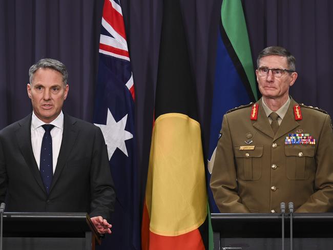 CANBERRA, AUSTRALIA, NewsWire Photos. JULY 31, 2023: The Deputy Prime Minister, Richard Marles, and Chief of the Defence Force, General Angus Campbell hold a press conference at Parliament House in Canberra. Picture: NCA NewsWire / Martin Ollman