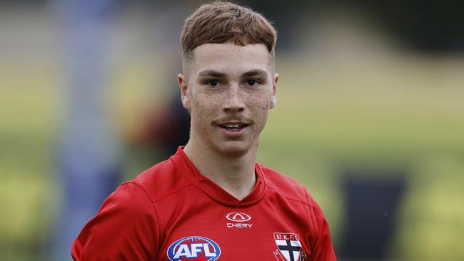 MELBOURNE, AUSTRALIA. February 5, 2024. St Kilda AFL football training at RSEA Park, Moorabbin. Lance Collard during todays session. Pic: Michael Klein