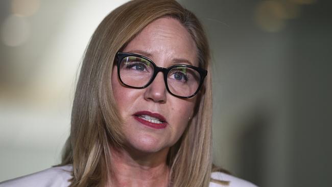 Austrac CEO Nicole Rose speaks during a press conference at Parliament House. Picture: AAP