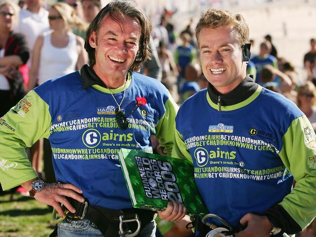 Grant Denyer said he almost died when doing a live cross from Sydney’s Bondi Beach with AJ Hackett, the man who invented bungee jumping. Picture: Adam Pretty/Getty Images