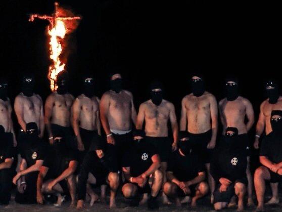 The Melbourne neo-Nazi group lit up a burning torch at their campsite in the Grampians region of western Victoria.