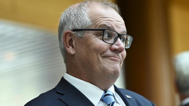 CANBERRA, AUSTRALIA - NOVEMBER 30:  Scott Morrison attends the Tony Abbott Portrait reveal in the Members Hall at Parliament House in Canberra. Picture: NCA NewsWire / Martin Ollman