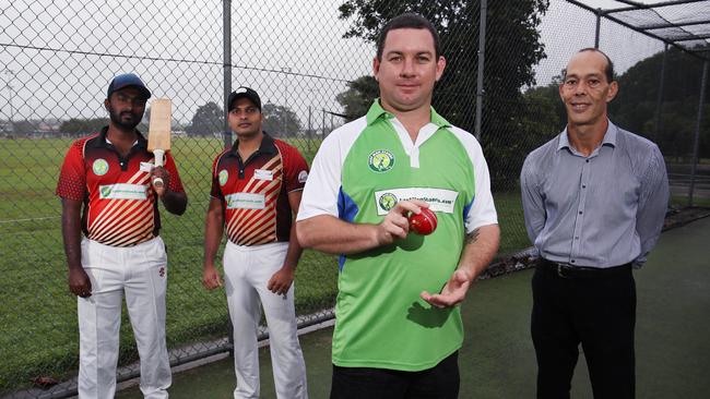 Cairns cricketers have joined forces to form a local Last Man Stands Twenty20 cricket competition. Players Akhil Narayanan Nair and Ashwin Laileswaran, umpire Jack Osborne and organiser Jaime Newfield will kick off the competition on July 12. PICTURE: BRENDAN RADKE