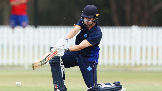 Eli Brain batting for Northern Suburbs against Toombul in their Under 17 cricket clash at Ian Healy Oval on Sunday. Picture Lachie Millard