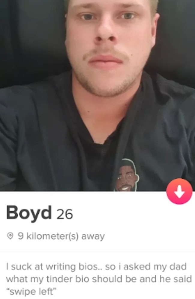 ‘Swipe left’: Boyd Kramer’s Tinder profile.