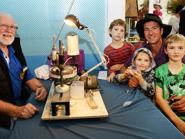 David courage from the Casino Gems and Lapidary, Aslan O'Keefe, Eron, Koen and Tumahn Young at  Gemfest in Lismore.Photo Mireille Merlet-Shaw / Northern Star