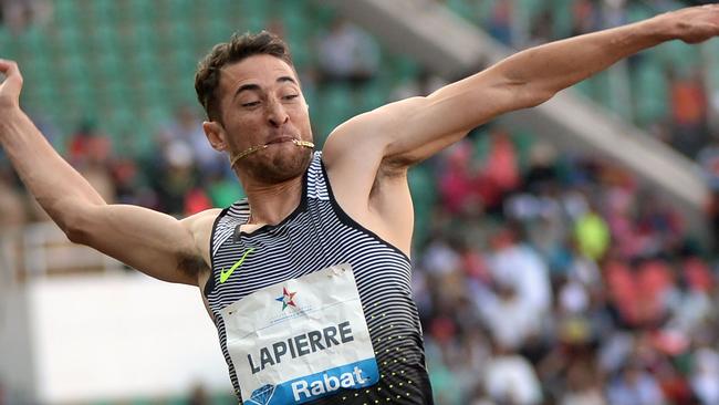 Australia's Fabrice Lapierre jumps at the IAAF Diamond League meet in Rabat, Morocco.