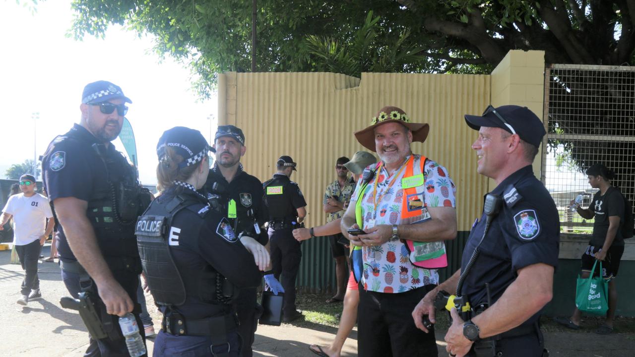 Senior constable Glen Buckle with police dog Quincy on duty outside the Grass is Greener festival. Picture: Peter Carruthers