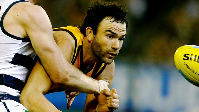 Hawk Jordan Lewis in action against Geelong. Picture: Wayne Ludbey