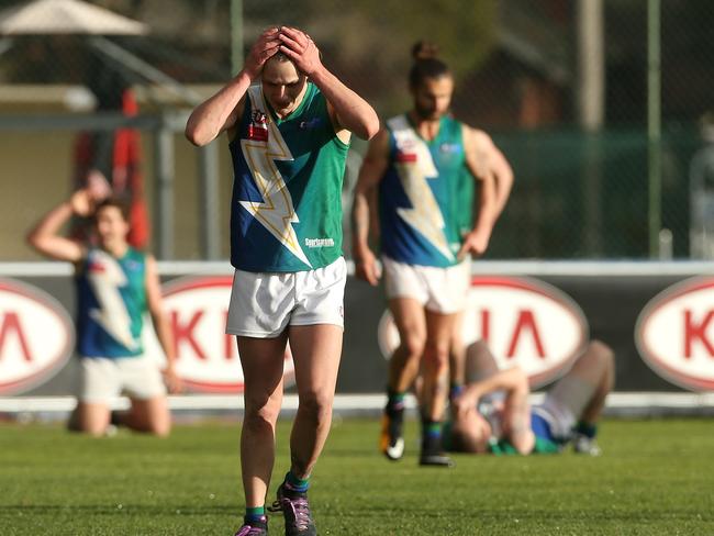 Bradley Bernacki of East Sunbury dejected after EDFL Division 2 grand final. Picture: Hamish Blair