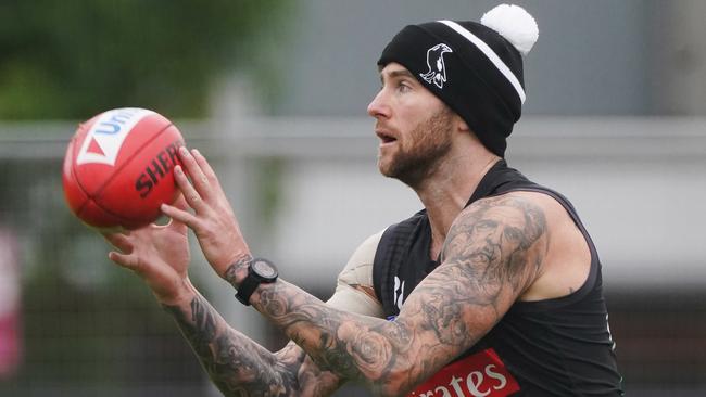 Jeremy Howe marks the ball during a Collingwood training session at Olympic Park. Picture: Michael Dodge/AAP