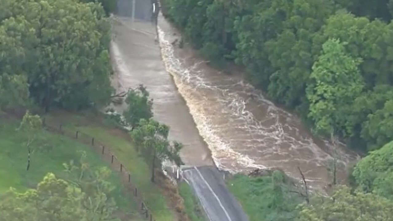 The Caboolture River is overflowing on McNamara St, Rocksberg. Picture: Channel 7