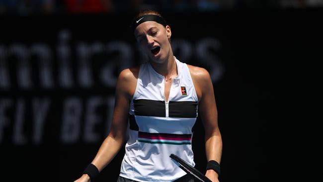 Petra Kvitova reacts during her fourth round victory. Picture: Getty