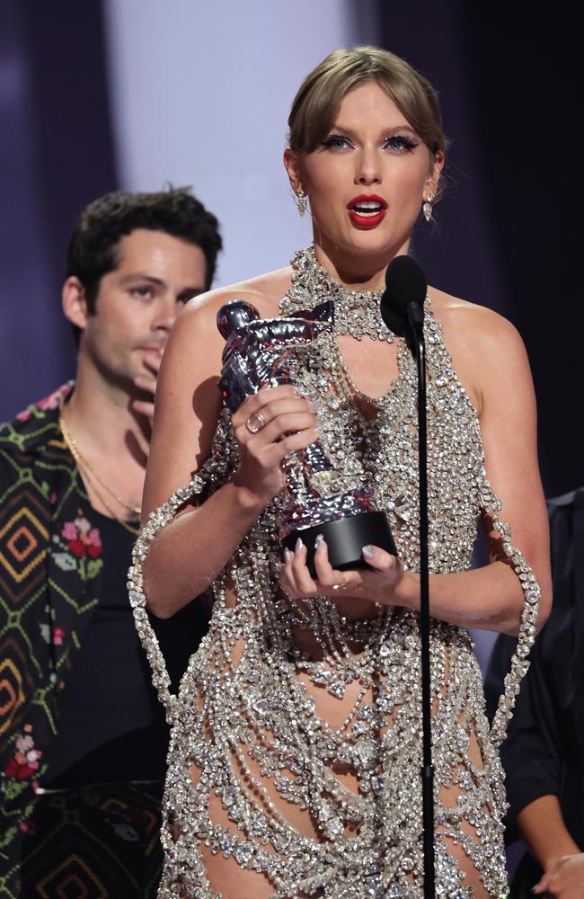 Taylor Swift accepts the Video of the Year award All Too Well at the 2022 MTV VMAs. Picture: Getty Images