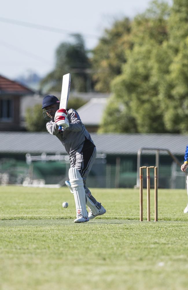 Sachin Premchandran bats for Souths Crows 2 against University Phoenix in Toowoomba Cricket C Grade One Day semi final at Centenary Heights SHS oval, Saturday, December 9, 2023. Picture: Kevin Farmer