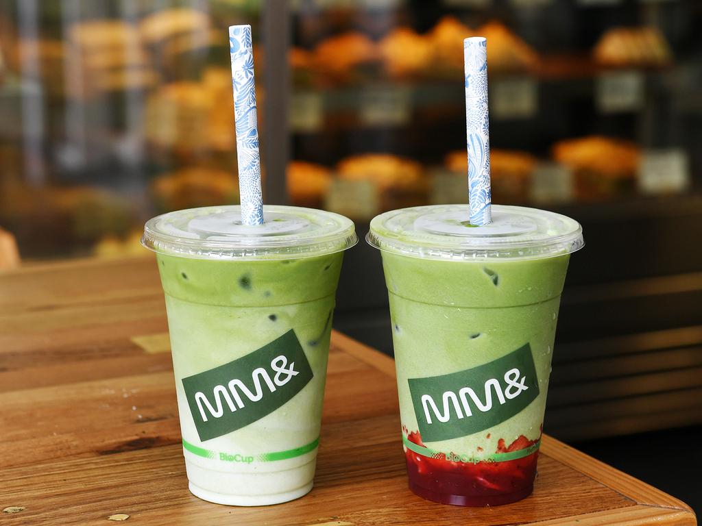 On the menu at MM &amp; Coffee + Baking- MM &amp; original iced Matcha and MM &amp; iced strawberry Matcha. Picture: Shae Beplate.