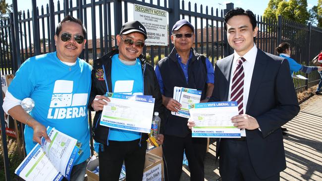 Jaymes Diaz with supporters at the Blacktown Council election on September 10. Picture: Peter Kelly