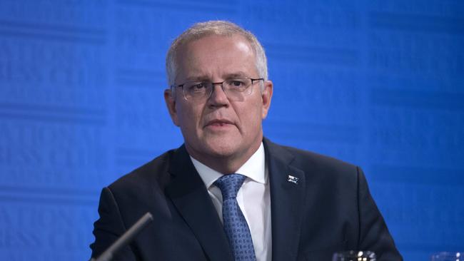 Prime Minister Scott Morrison during his address at the National Press Club. Picture: NCA NewsWire / Gary Ramage