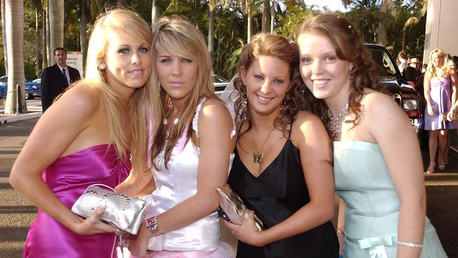 NOVEMBER 14 2005, NEWS-GCB, Reporter:Katie Ots Details:Palm Beach Currumbin State School Formal at Conrad Jupiters Casino Broadbeach l to r Raquel Lennan, Sam Parfitt , Blair-Jane Cosser and Peta Campbell Pic:Alex Carter