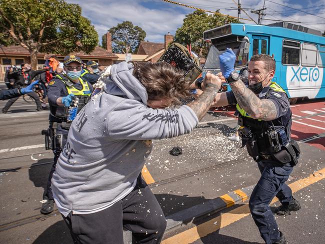 The clash turns violent. Picture: Jason Edwards