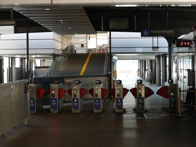 Circular Quay ferry terminal lies desolate. Picture: Brett Costello