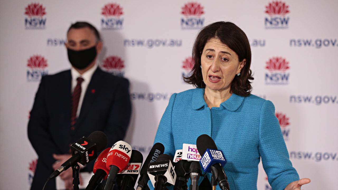 NSW Deputy Premier John Barilaro and Premier Gladys Berejiklian announced the plan for life after lockdown on Monday. Picture: NCA NewsWire / Adam Yip