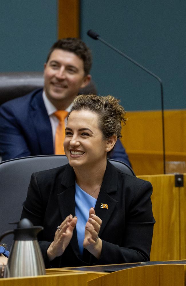 Chief Minister Lia Finocchiaro, behind her Environment Minister Josh Burgoyne. Picture: Pema Tamang Pakhrin