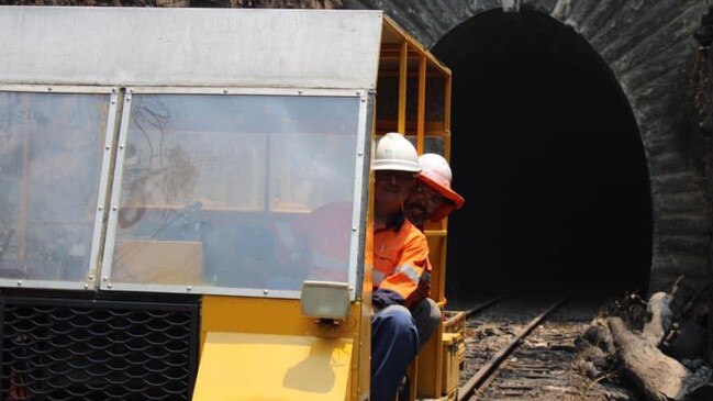 Crew members ride a section car. Picture: Zig Zag Railway Facebook