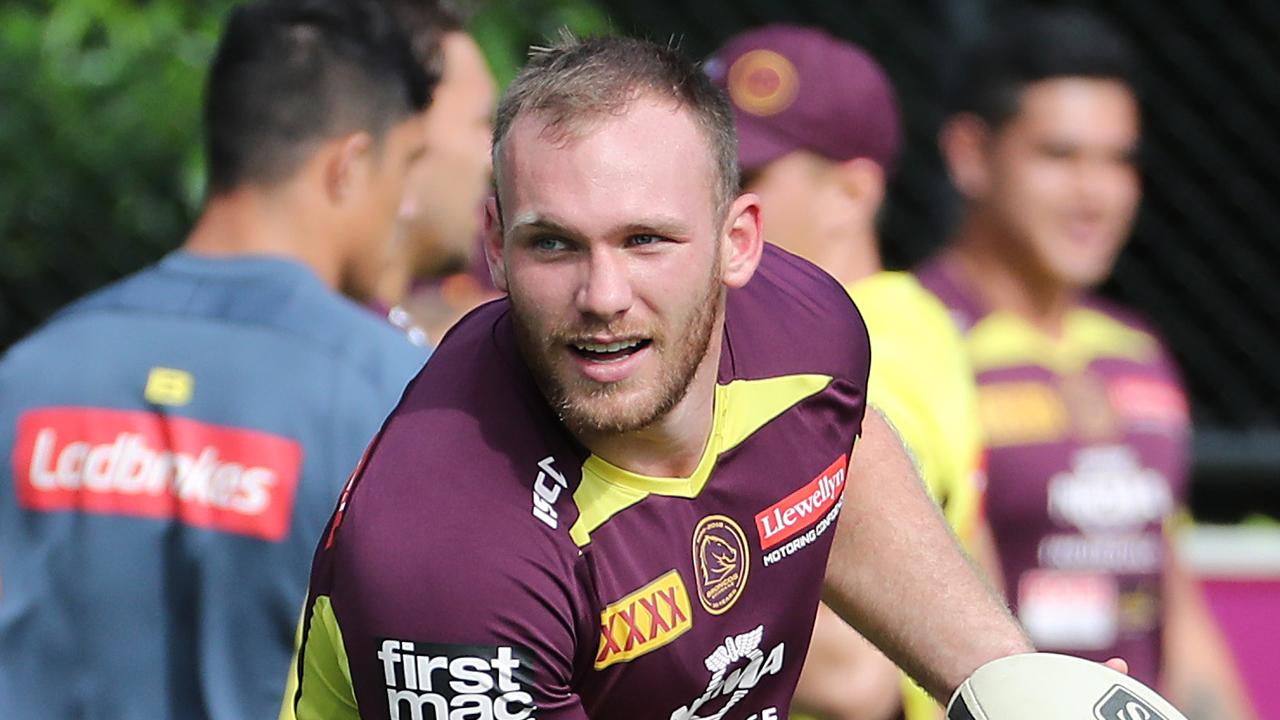 Matt Lodge. The Brisbane Broncos training at Red Hill. Pic Peter Wallis