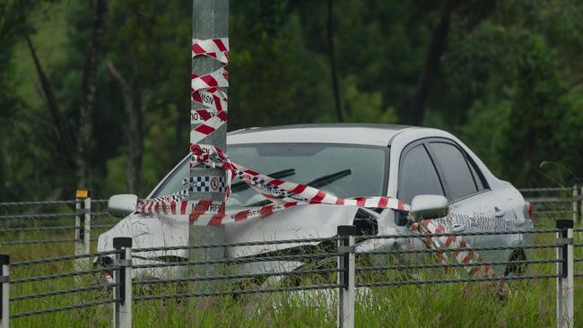 A single-car accident on the M1 in the Byron Bay hinterland. Picture: NewsWire / Glenn Campbell