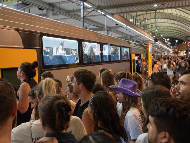 SYDNEY, AUSTRALIA - February 23, 2024, Transport chaos at the Olympic Park train station after Taylor SwiftÃs concert, as crowds of people are leaving. :   Picture: NCA NewsWire / Flavio Brancaleone