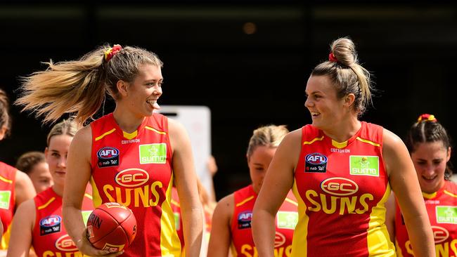 FREMANTLE, AUSTRALIA - MARCH 21: Kalinda Howarth of the Suns makes her way onto the field during the 2020 AFLW Semi Final match between the Fremantle Dockers and the Gold Coast Suns at Fremantle Oval on March 21, 2020 in Fremantle, Australia. (Photo by Daniel Carson/AFL Photos via Getty Images)