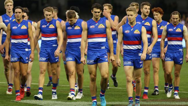 The Bulldogs after being humiliated by West Coast.