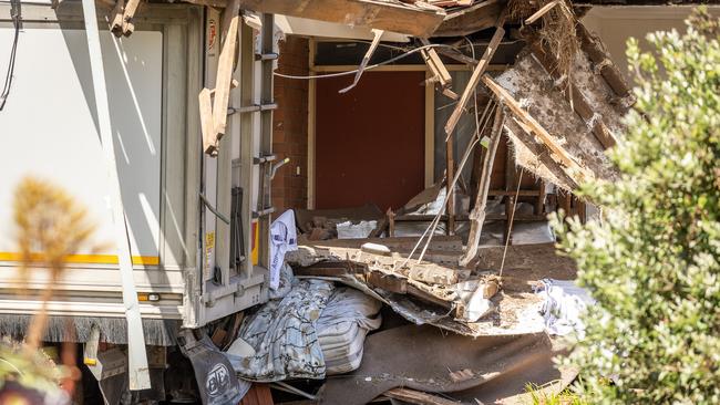 Two people have died after a truck plowed into a house on the Princes Hwy, Tower Hill (near Warrnambool). Picture: Jake Nowakowski